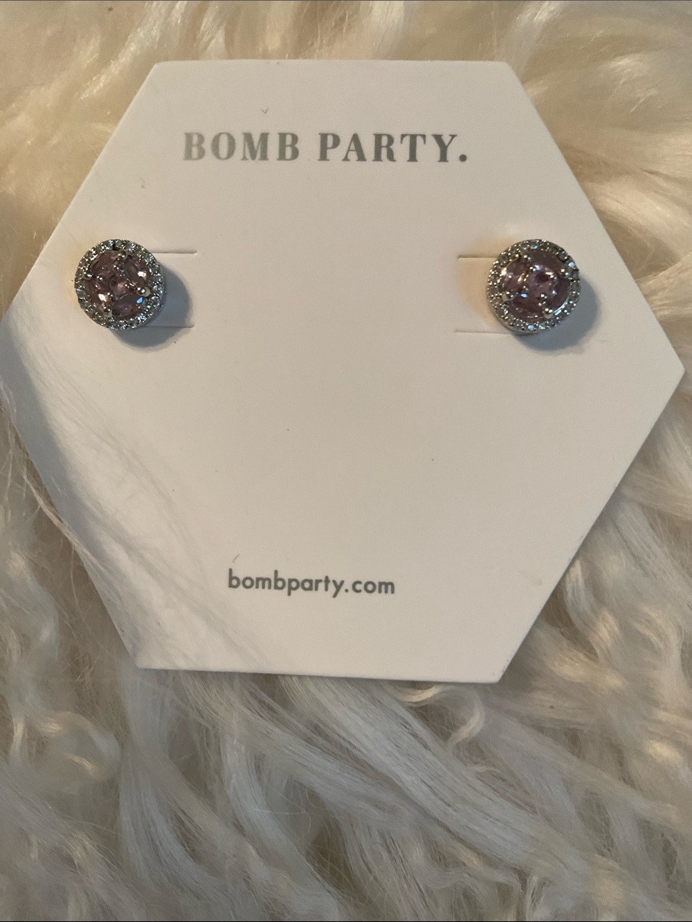Bomb Party Lilac Crystal Halo Stud Earrings. NWT
